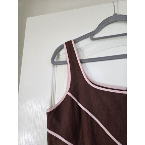 Spenser Jeremy Chocolate Brown Pink 100% Linen Retro Mod Knee Length Dress Sz 10 - Picture 4 of 12